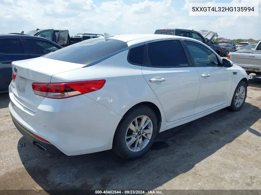 2017 Kia Optima Lx VIN: 5XXGT4L32HG135994 Lot: 40402544