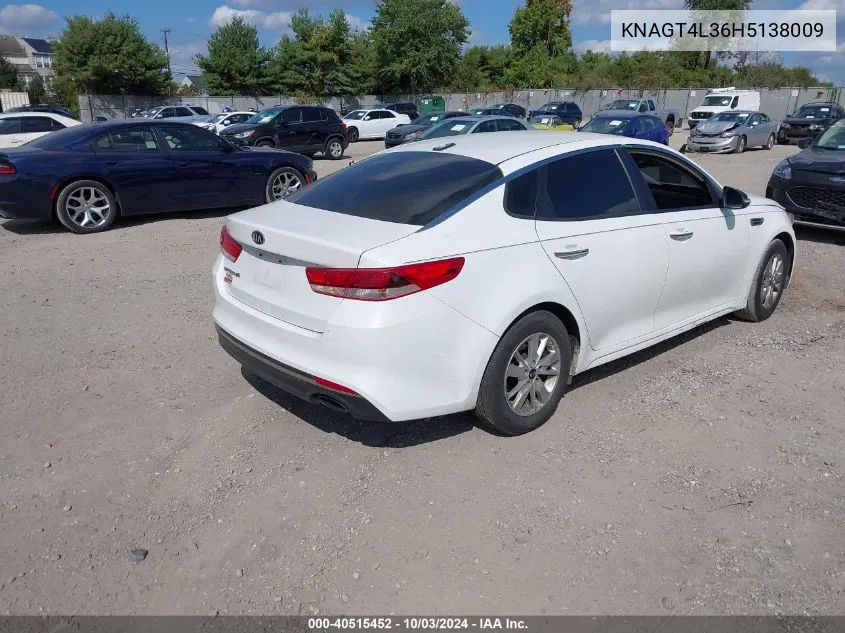 2017 Kia Optima Lx VIN: KNAGT4L36H5138009 Lot: 40515452