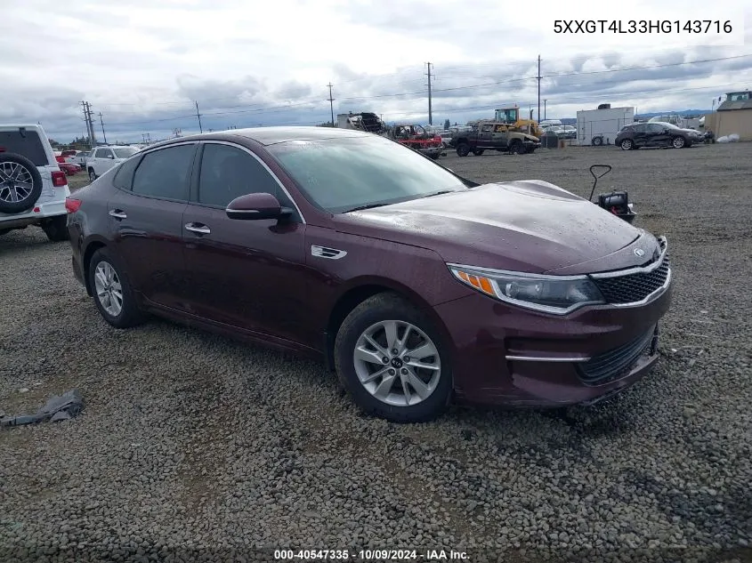 2017 Kia Optima Lx VIN: 5XXGT4L33HG143716 Lot: 40547335