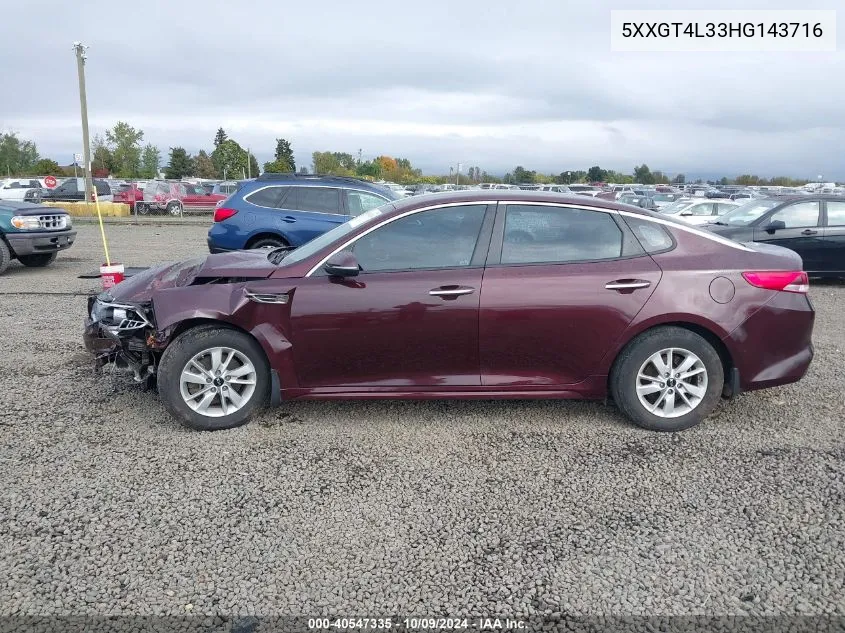 2017 Kia Optima Lx VIN: 5XXGT4L33HG143716 Lot: 40547335