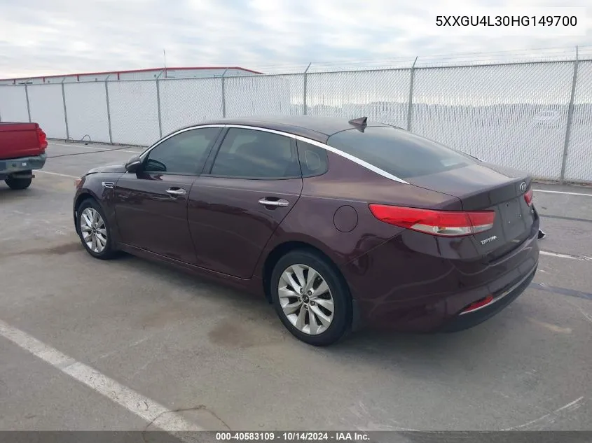 2017 Kia Optima Ex VIN: 5XXGU4L30HG149700 Lot: 40583109