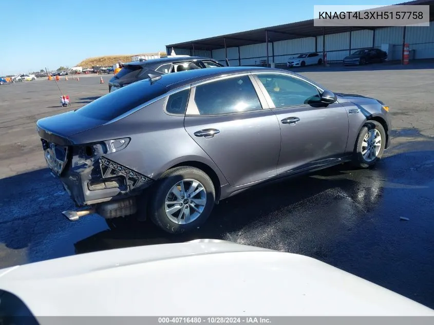 2017 Kia Optima Lx VIN: KNAGT4L3XH5157758 Lot: 40716480