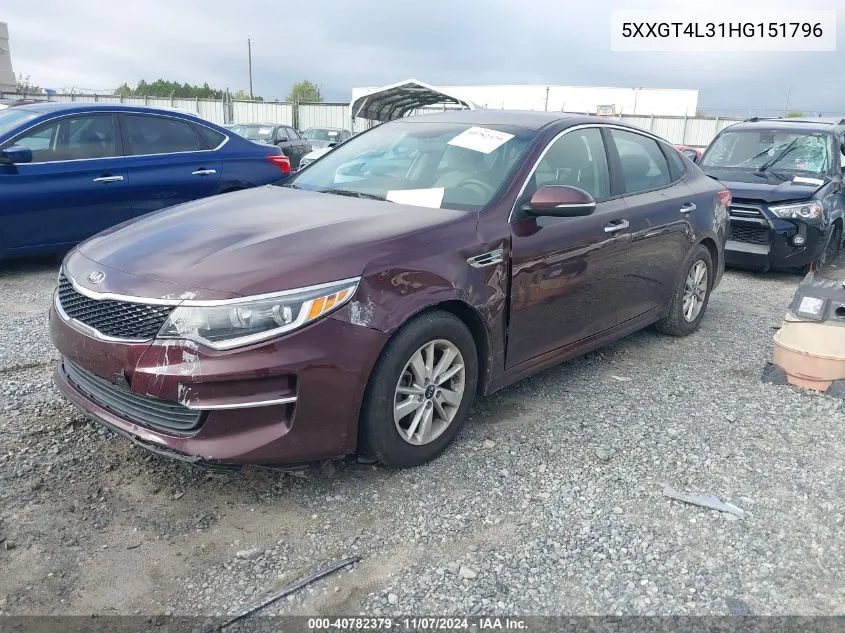 2017 Kia Optima Lx VIN: 5XXGT4L31HG151796 Lot: 40782379