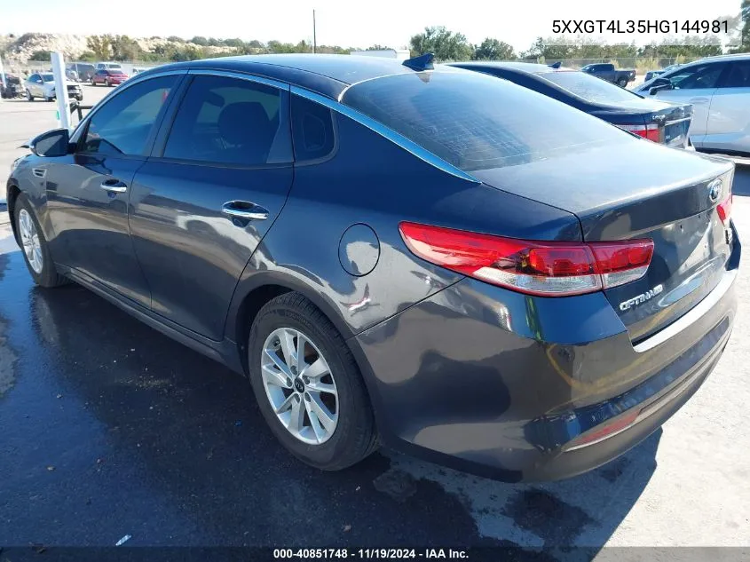 2017 Kia Optima Lx VIN: 5XXGT4L35HG144981 Lot: 40851748