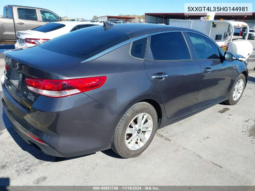 2017 Kia Optima Lx VIN: 5XXGT4L35HG144981 Lot: 40851748