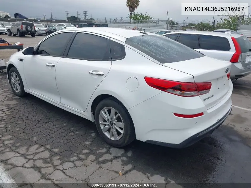 2018 Kia Optima Lx VIN: KNAGT4L36J5216987 Lot: 39863191