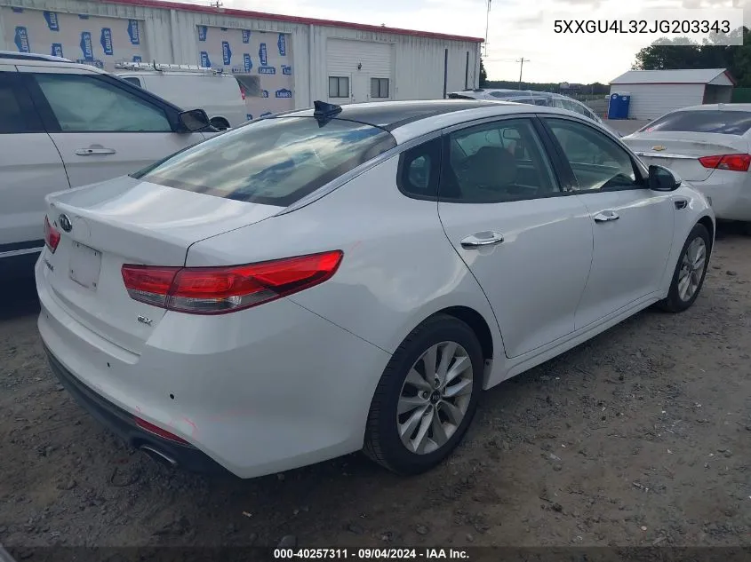 2018 Kia Optima Ex VIN: 5XXGU4L32JG203343 Lot: 40257311