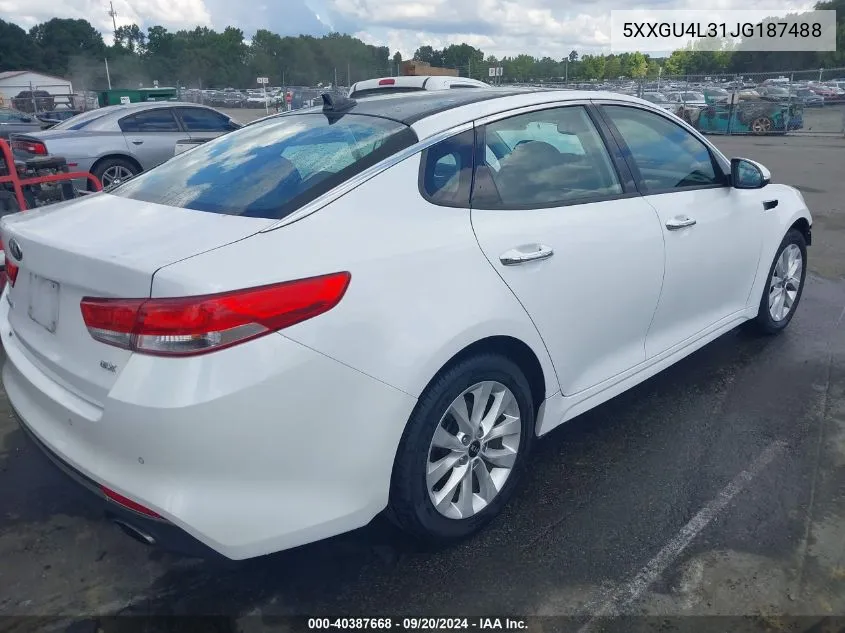 2018 Kia Optima Ex VIN: 5XXGU4L31JG187488 Lot: 40387668