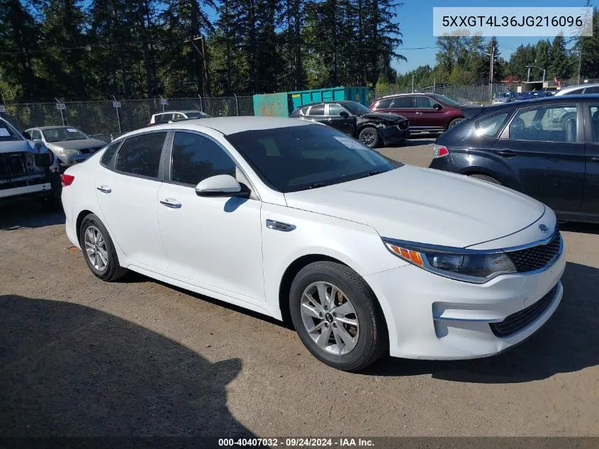 2018 Kia Optima Lx VIN: 5XXGT4L36JG216096 Lot: 40407032