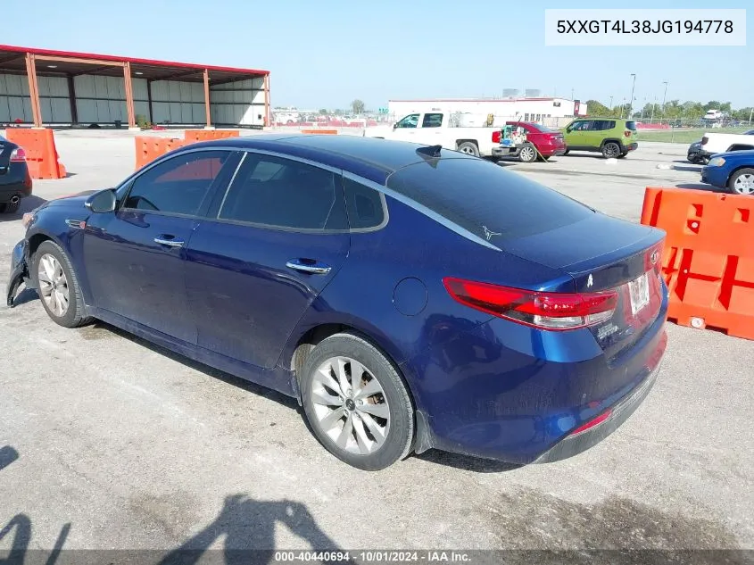 2018 Kia Optima Lx/S VIN: 5XXGT4L38JG194778 Lot: 40440694