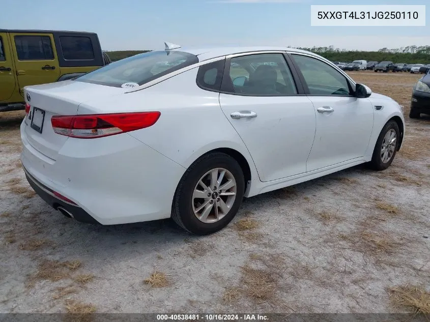 5XXGT4L31JG250110 2018 Kia Optima Lx