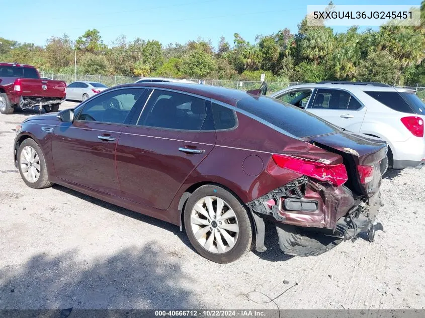 2018 Kia Optima Ex VIN: 5XXGU4L36JG245451 Lot: 40666712