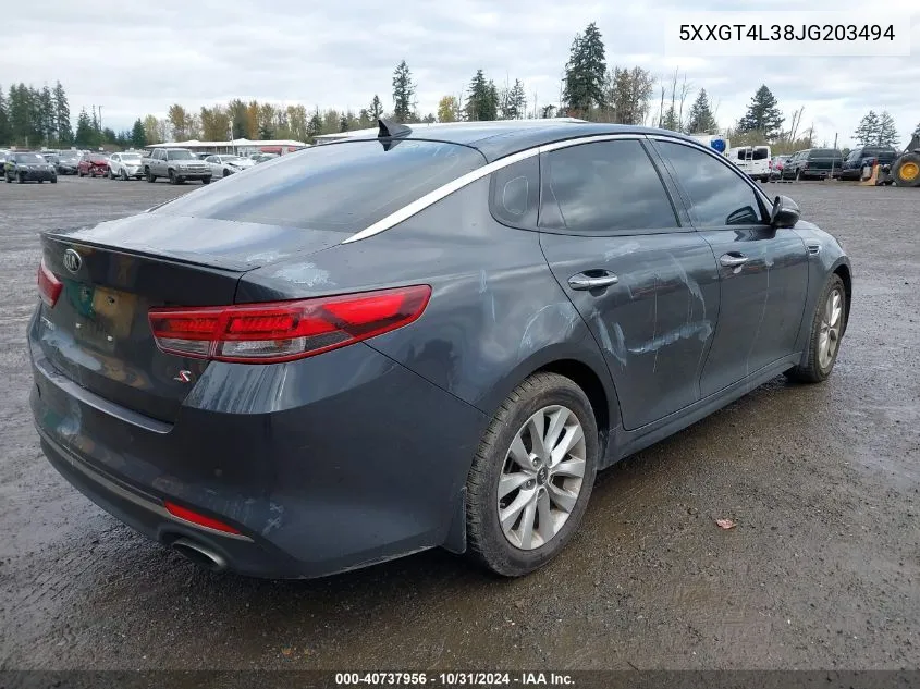 2018 Kia Optima S VIN: 5XXGT4L38JG203494 Lot: 40737956