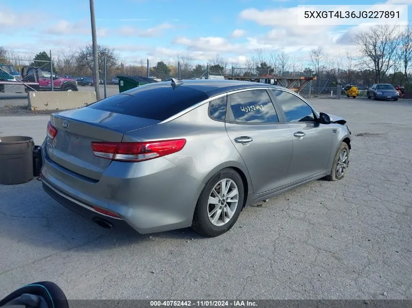 2018 Kia Optima Lx VIN: 5XXGT4L36JG227891 Lot: 40752442