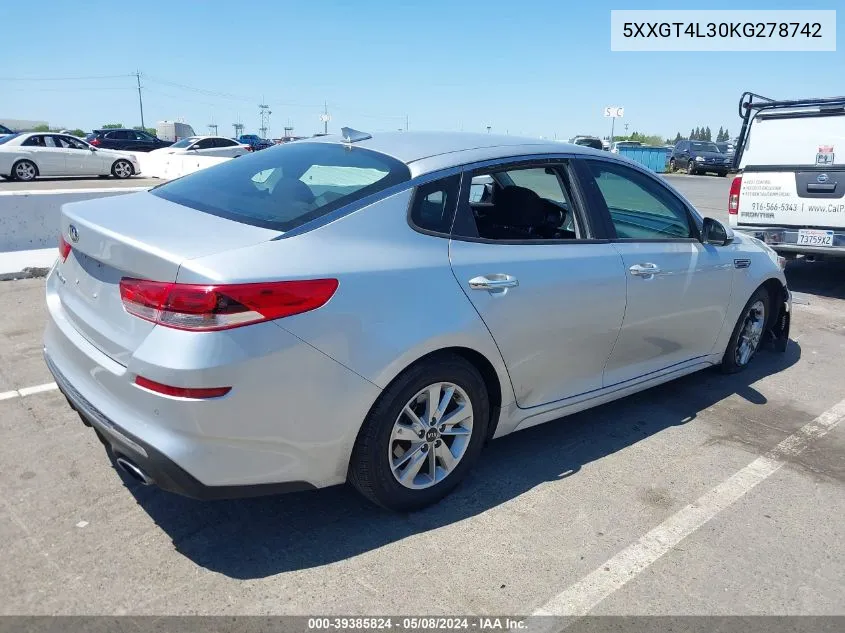 5XXGT4L30KG278742 2019 Kia Optima Lx