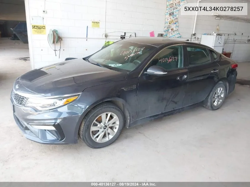 5XXGT4L34KG278257 2019 Kia Optima Lx