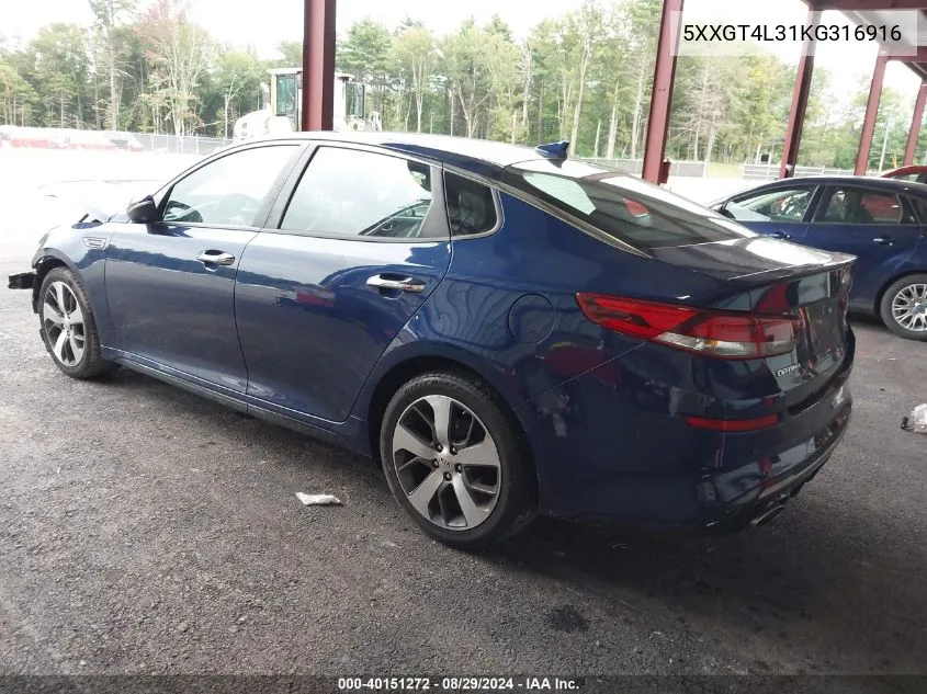 2019 Kia Optima S VIN: 5XXGT4L31KG316916 Lot: 40151272