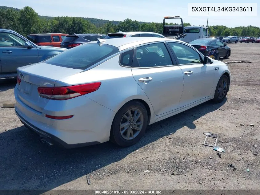 2019 Kia Optima Lx VIN: 5XXGT4L34KG343611 Lot: 40251010