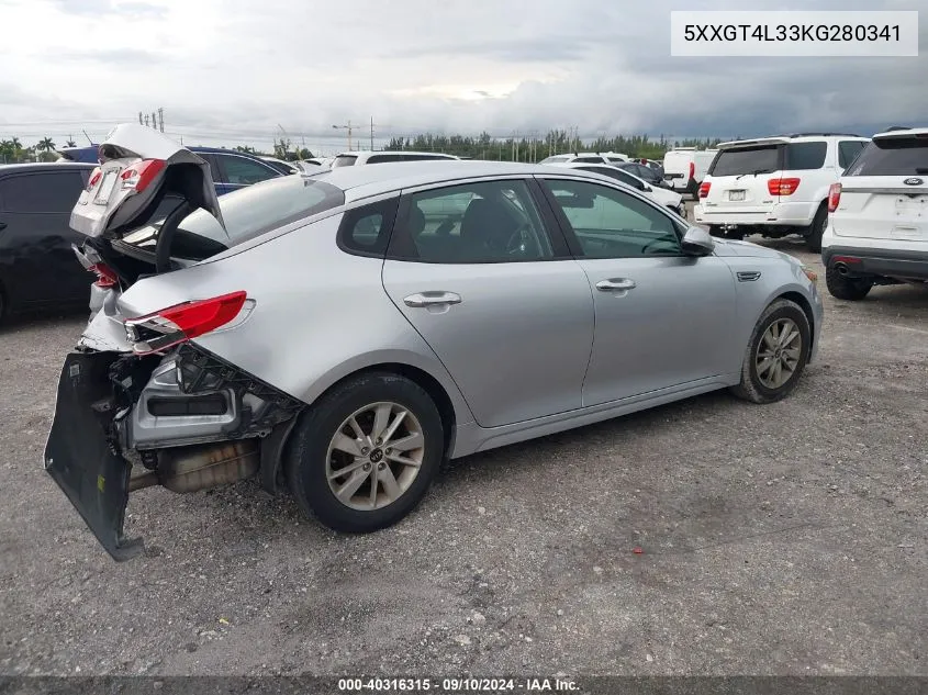 5XXGT4L33KG280341 2019 Kia Optima Lx