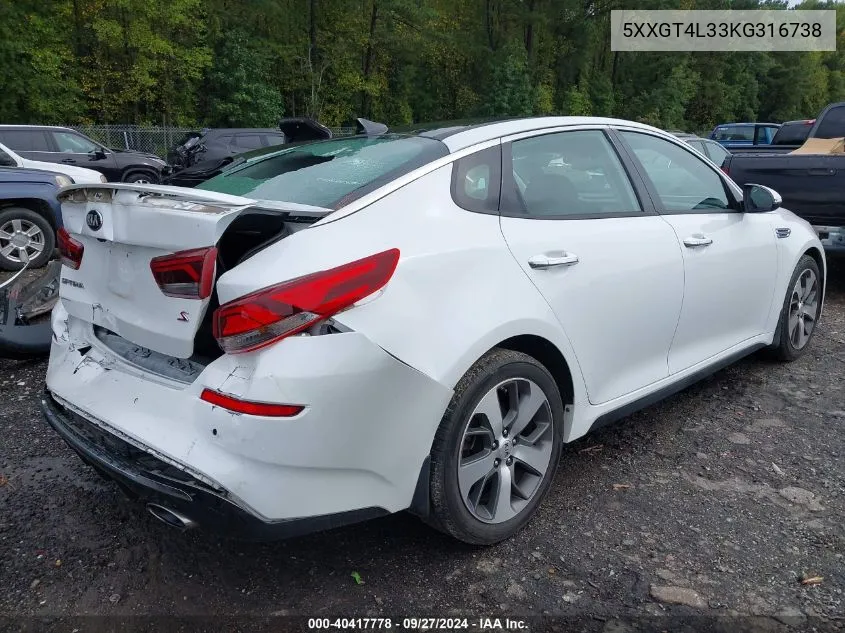 2019 Kia Optima S VIN: 5XXGT4L33KG316738 Lot: 40417778