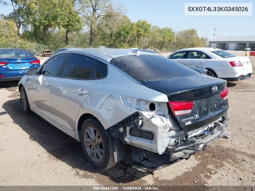 2019 Kia Optima Lx VIN: 5XXGT4L33KG345026 Lot: 40467200