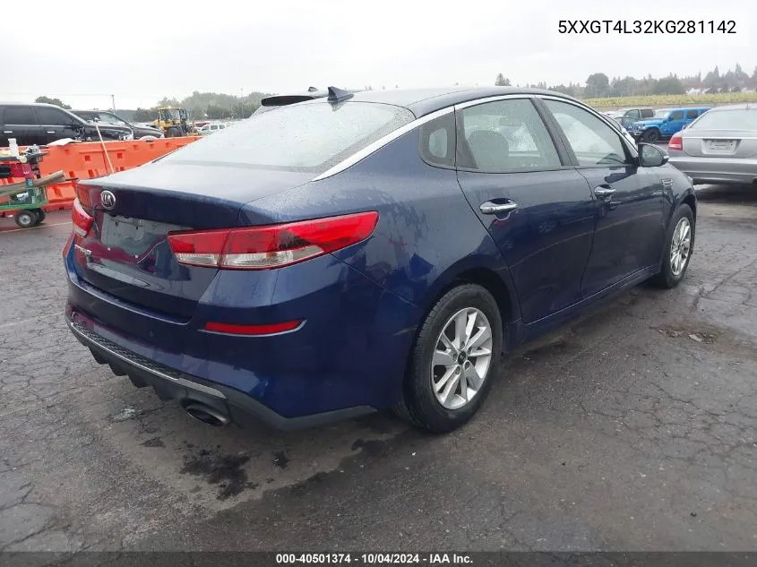 2019 Kia Optima Lx VIN: 5XXGT4L32KG281142 Lot: 40501374