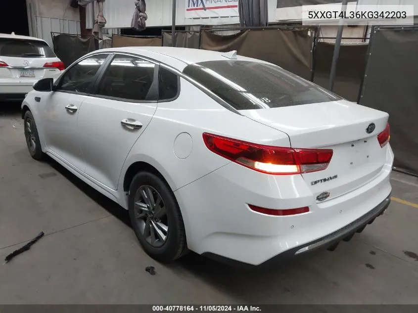 2019 Kia Optima Lx VIN: 5XXGT4L36KG342203 Lot: 40778164