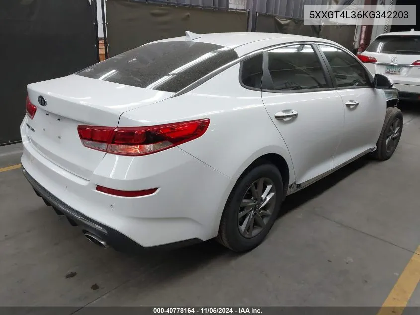 2019 Kia Optima Lx VIN: 5XXGT4L36KG342203 Lot: 40778164