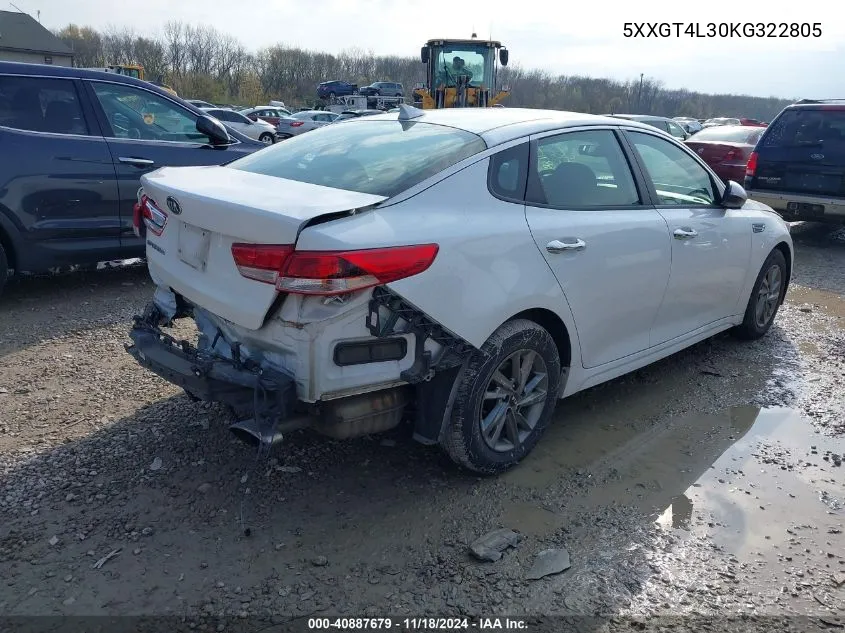 2019 Kia Optima Lx VIN: 5XXGT4L30KG322805 Lot: 40887679