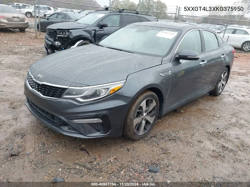 2019 Kia Optima S VIN: 5XXGT4L3XKG375950 Lot: 40907704