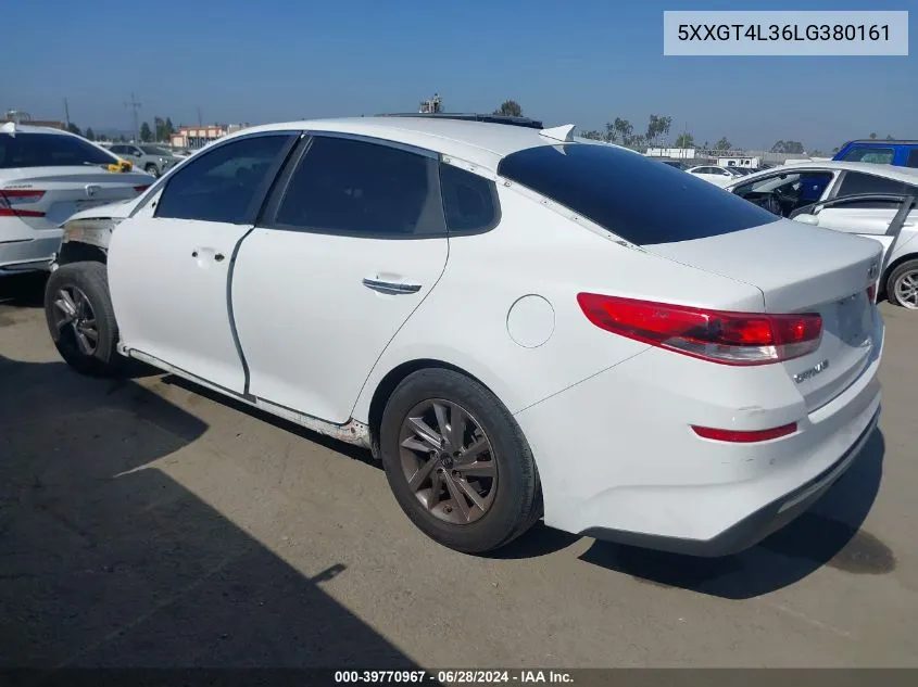 2020 Kia Optima Lx VIN: 5XXGT4L36LG380161 Lot: 39770967