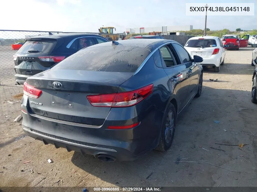 2020 Kia Optima Lx VIN: 5XXGT4L38LG451148 Lot: 39960885