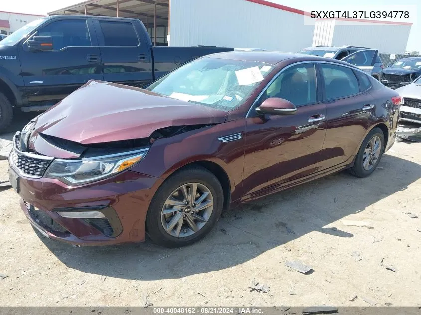 2020 Kia Optima Lx/S/Se VIN: 5XXGT4L37LG394778 Lot: 40048162