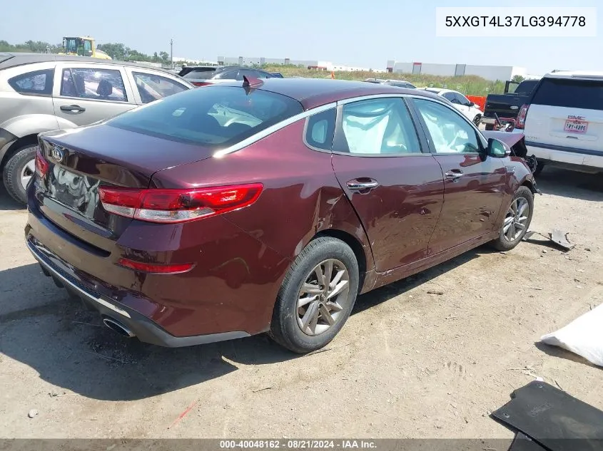 2020 Kia Optima Lx/S/Se VIN: 5XXGT4L37LG394778 Lot: 40048162