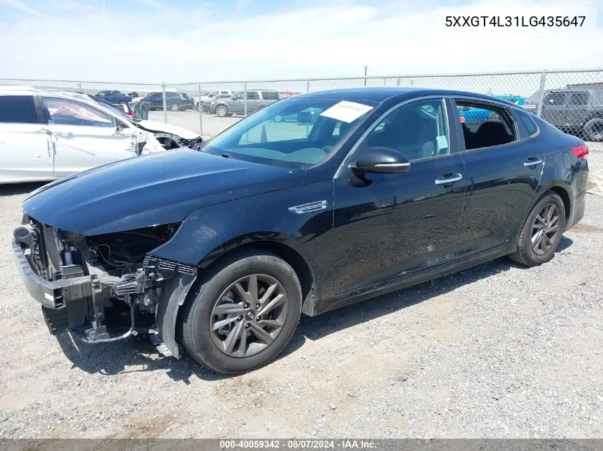 2020 Kia Optima Lx VIN: 5XXGT4L31LG435647 Lot: 40059342