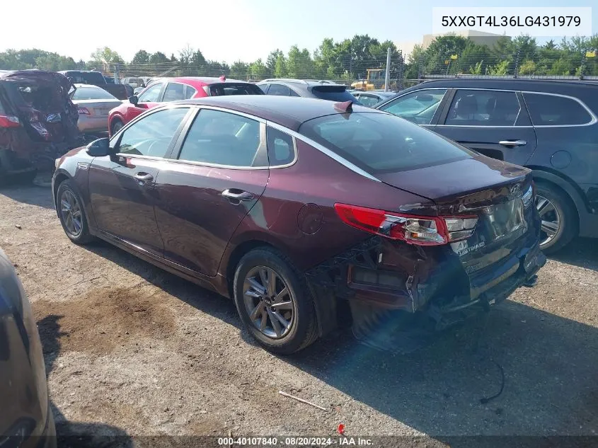 2020 Kia Optima Lx/S/Se VIN: 5XXGT4L36LG431979 Lot: 40107840