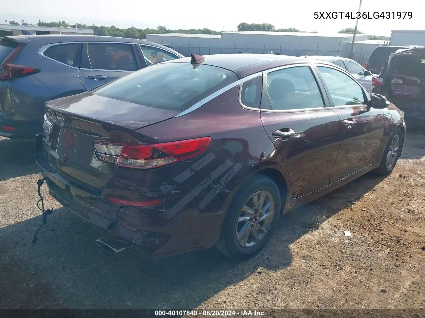 2020 Kia Optima Lx/S/Se VIN: 5XXGT4L36LG431979 Lot: 40107840