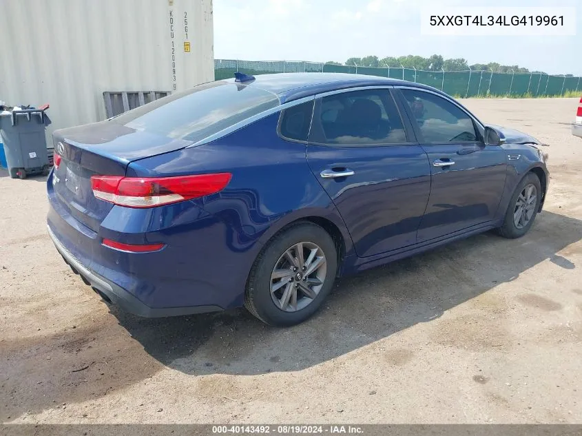 2020 Kia Optima Lx VIN: 5XXGT4L34LG419961 Lot: 40143492