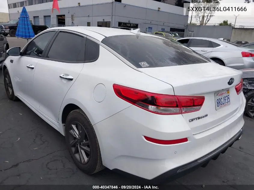 2020 Kia Optima Lx VIN: 5XXGT4L36LG411666 Lot: 40347846