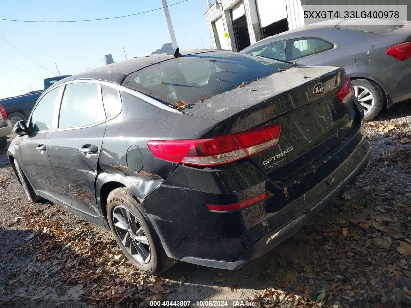 2020 Kia Optima Lx/S/Se VIN: 5XXGT4L33LG400978 Lot: 40443807