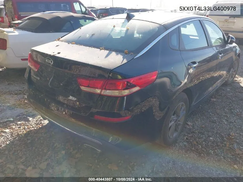 2020 Kia Optima Lx/S/Se VIN: 5XXGT4L33LG400978 Lot: 40443807