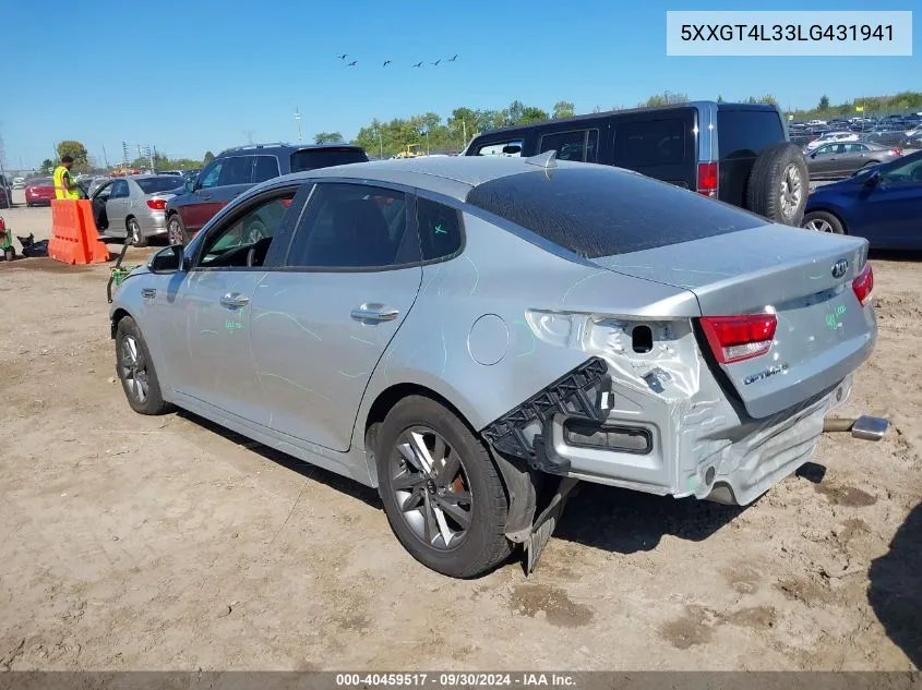 2020 Kia Optima Lx/S/Se VIN: 5XXGT4L33LG431941 Lot: 40459517