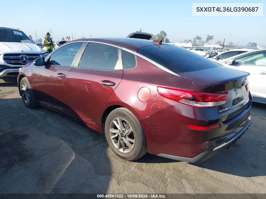 2020 Kia Optima Lx/S/Se VIN: 5XXGT4L36LG390687 Lot: 40561022