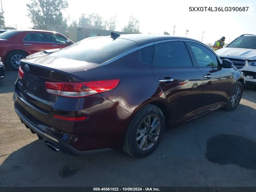 2020 Kia Optima Lx/S/Se VIN: 5XXGT4L36LG390687 Lot: 40561022