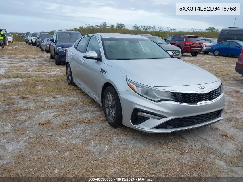 2020 Kia Optima Lx VIN: 5XXGT4L32LG418758 Lot: 40598630