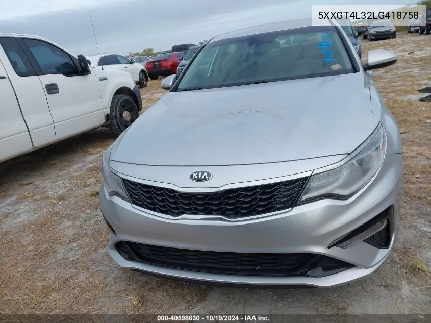 2020 Kia Optima Lx VIN: 5XXGT4L32LG418758 Lot: 40598630