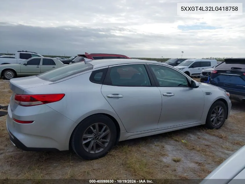 2020 Kia Optima Lx VIN: 5XXGT4L32LG418758 Lot: 40598630