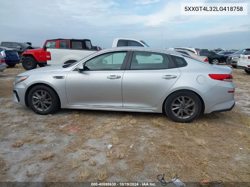 2020 Kia Optima Lx VIN: 5XXGT4L32LG418758 Lot: 40598630