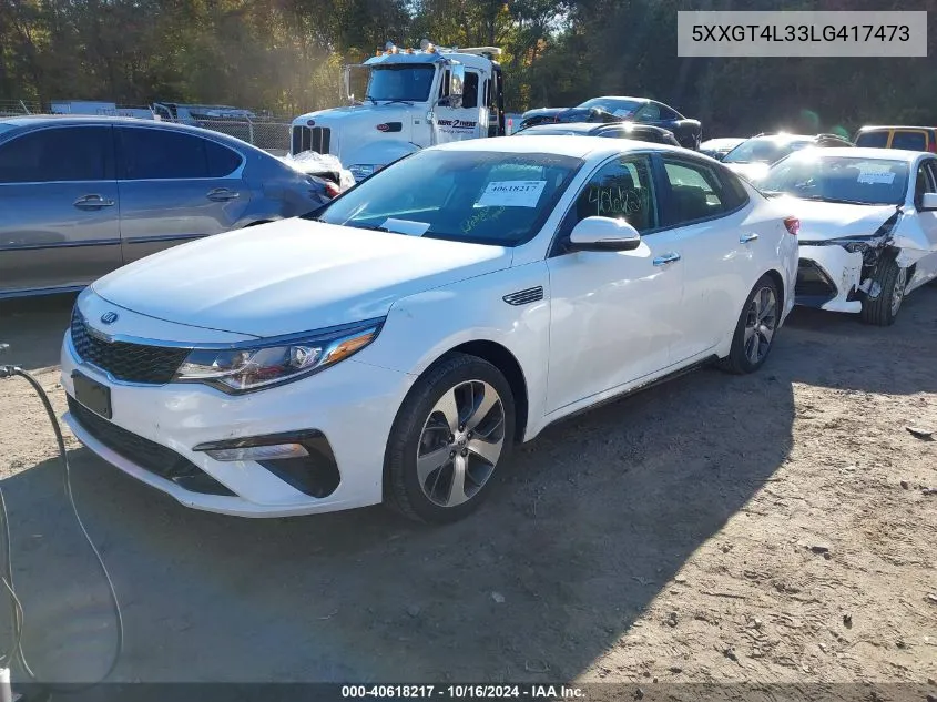 2020 Kia Optima S VIN: 5XXGT4L33LG417473 Lot: 40618217