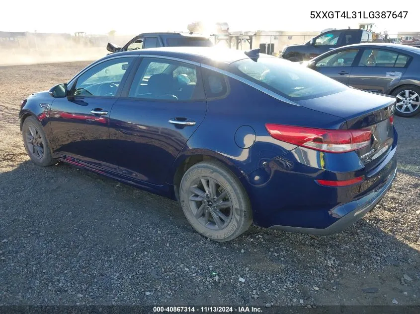 2020 Kia Optima Lx VIN: 5XXGT4L31LG387647 Lot: 40867314